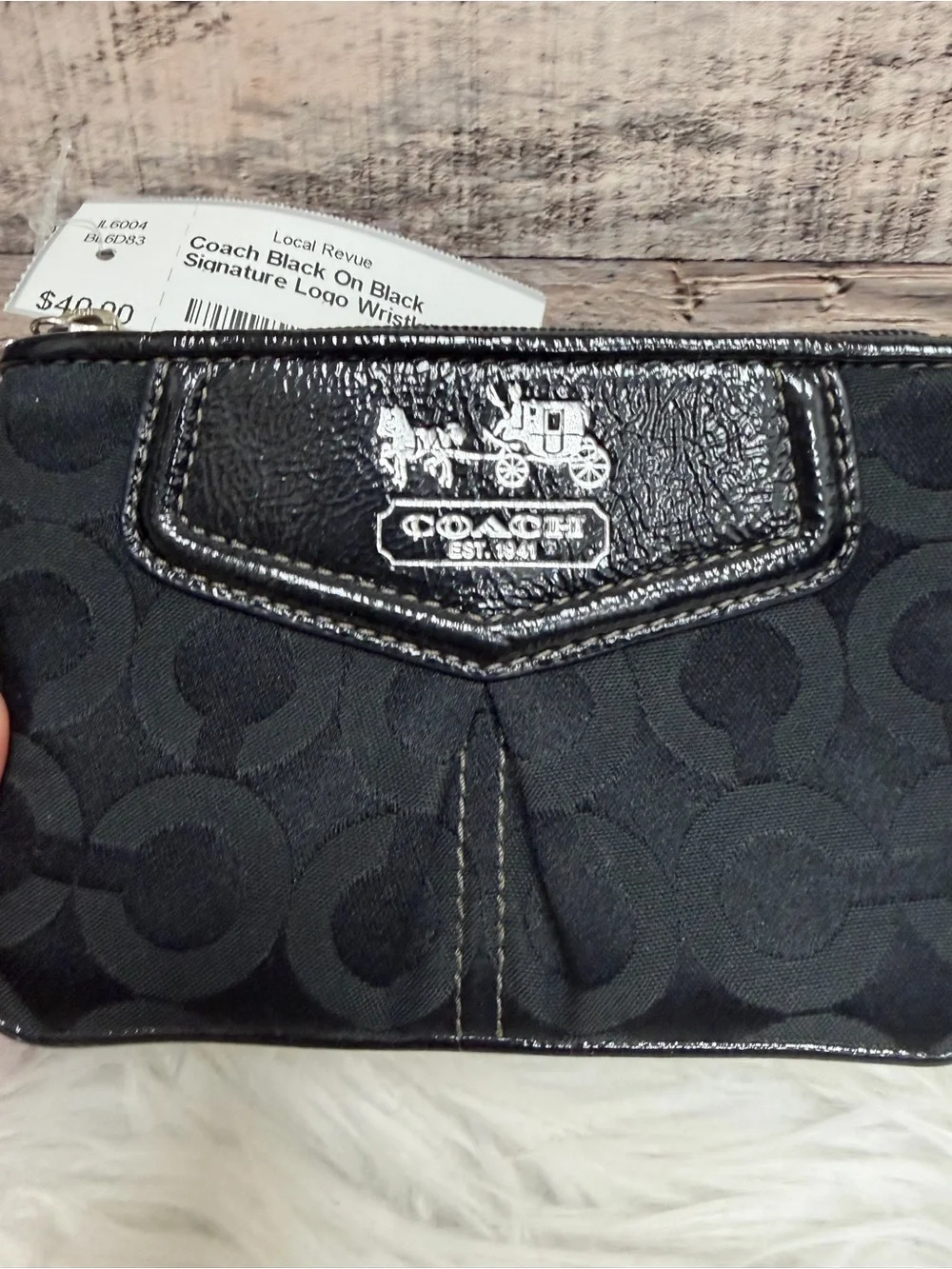 Coach Black On Black Signature Logo Wristlet